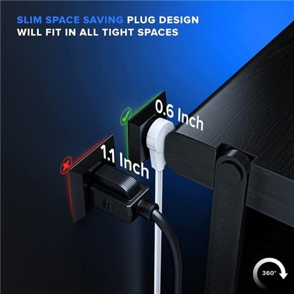 Cable 15 Ft 360° Rotating Flat Plug Extension Cord/Wire,  3 Outlet ExtensionWire - Picture 6 of 6